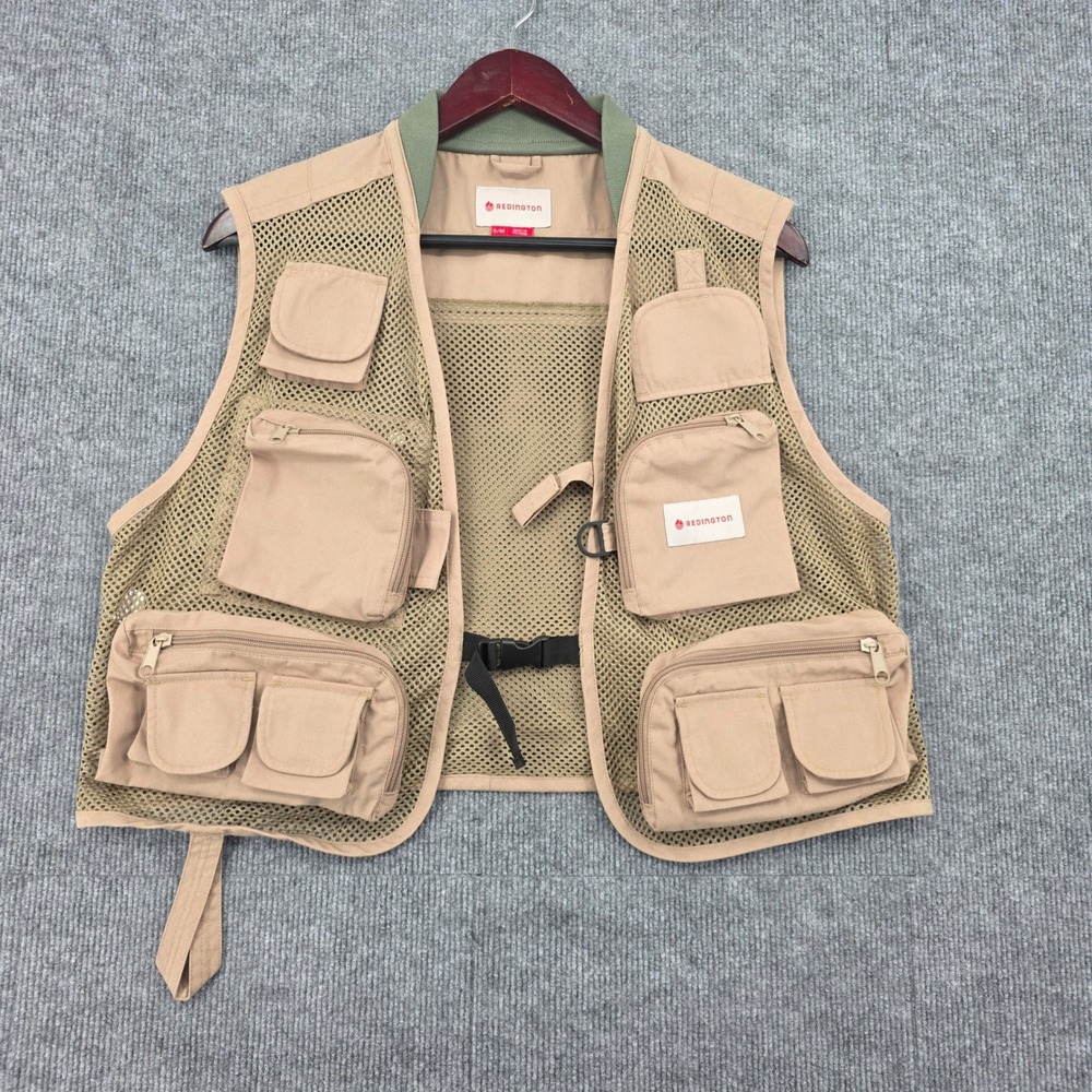 Redington Fly Fishing Vest Tan Mesh Multi Pocket Utility Mens Size SM SM